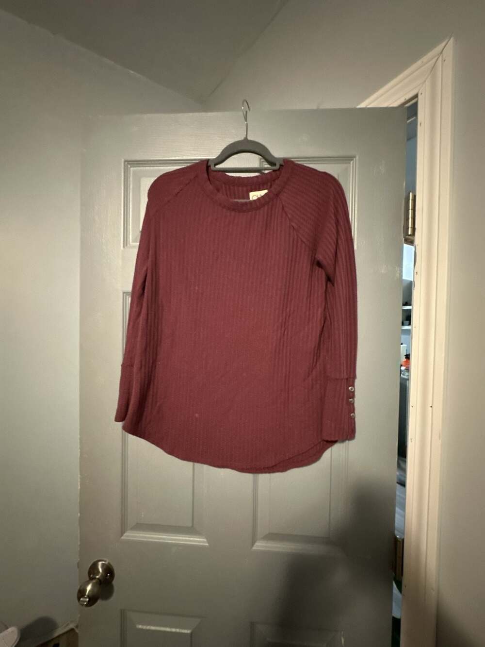 Chaser Women's Plum Thermal Waffle Knit Tunic Long Sleeve Button  Medium